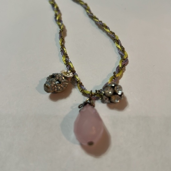 Betsy Johnson, dainty rope, necklace, skull daisy, rhinestone pink gem - Picture 2 of 3